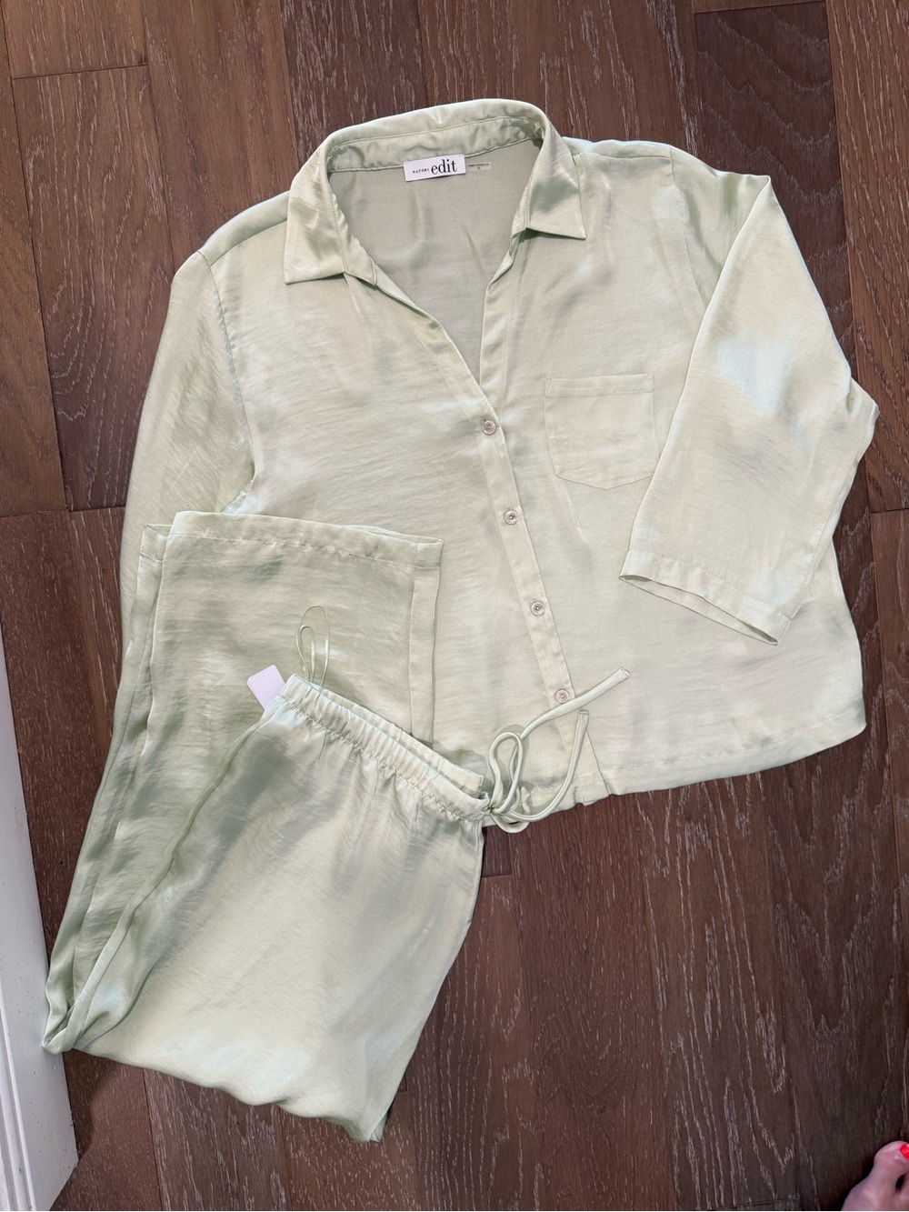 Natori Edit Light Green Pajama Set - Button-Down Top & Drawstring Pants